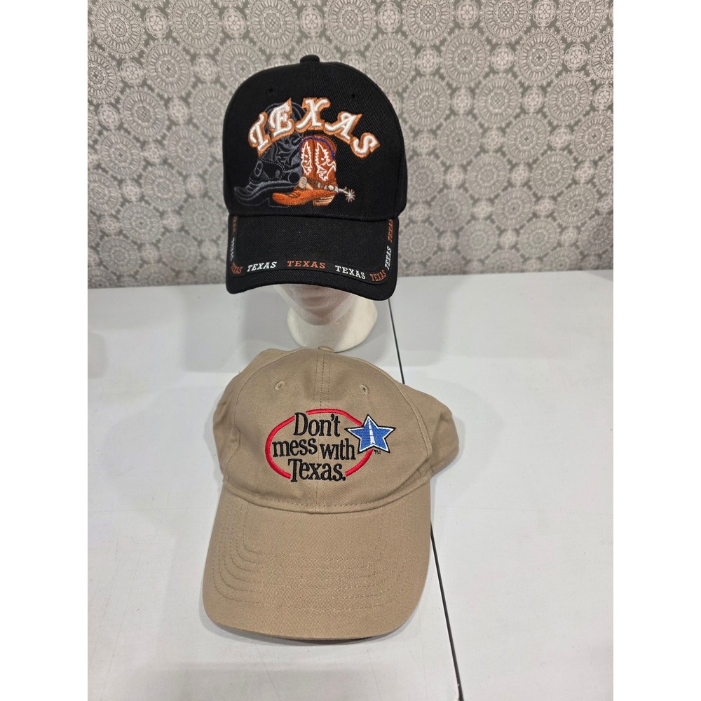 Lot of 2 Texas Themed Baseball Caps Don't Mess with Texas Black Orange
